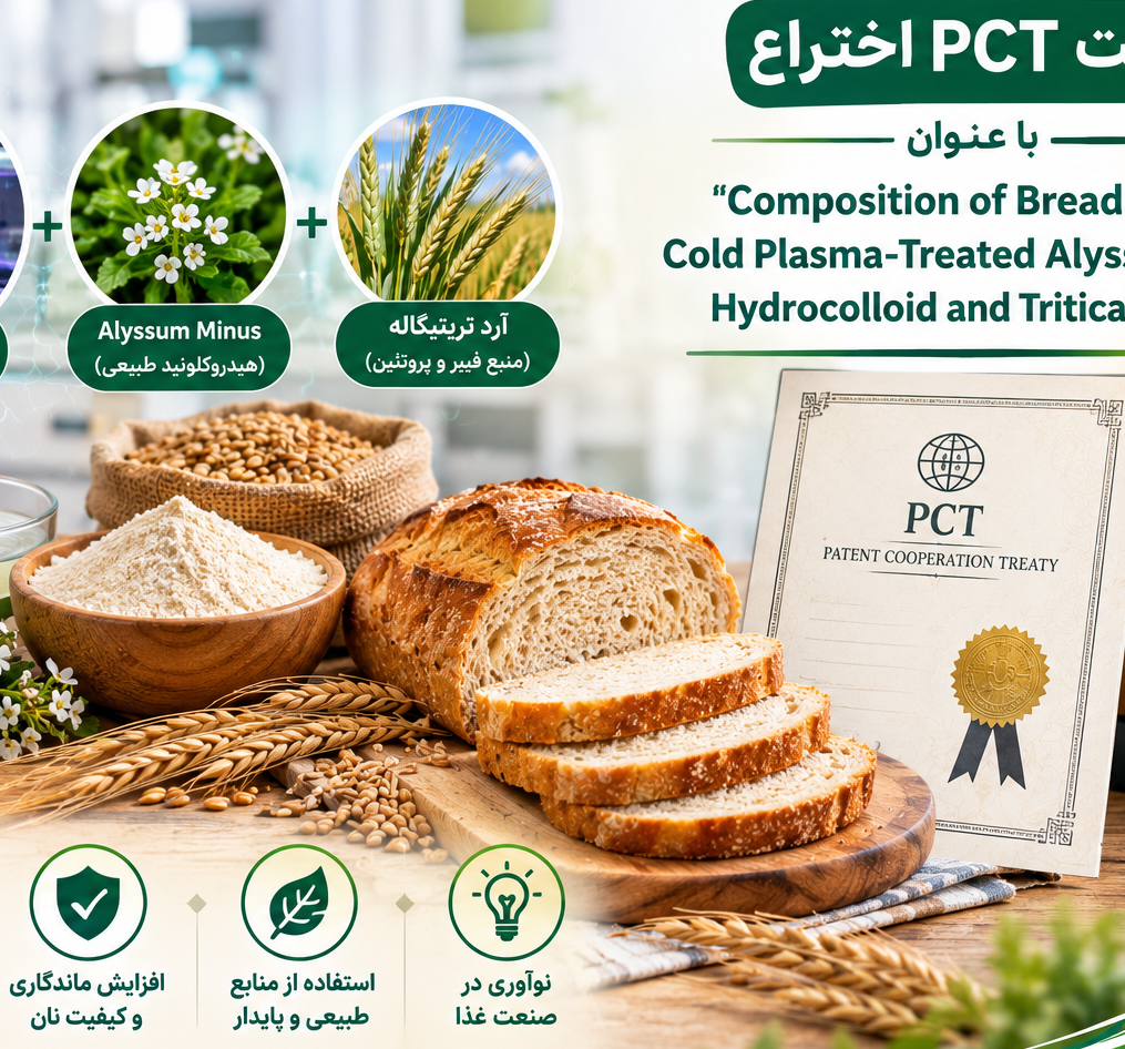 ثبت PCT اختراع با عنوان" Composition of Bread Using Cold Plasma-Treated Alyssum Minus Hydrocolloid and Triticale Flour" -دکتر محسن لبافی